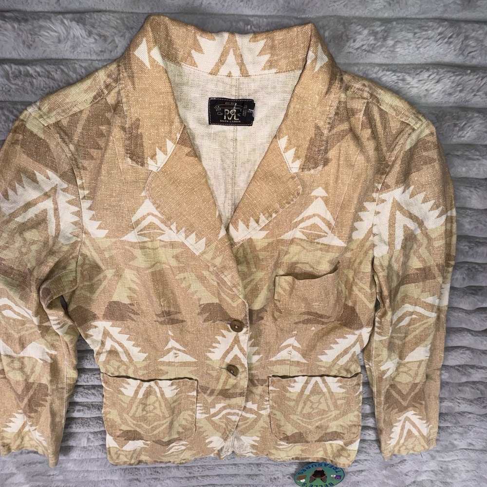 RRL Ralph Lauren Womens Sz 2 100% Linen Aztec Unstructured Blazer Jacket $790 - Picture 13 of 15